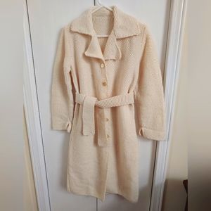 Handmade Knitted Sweater Coat With Belt - Approximate Size M/L
